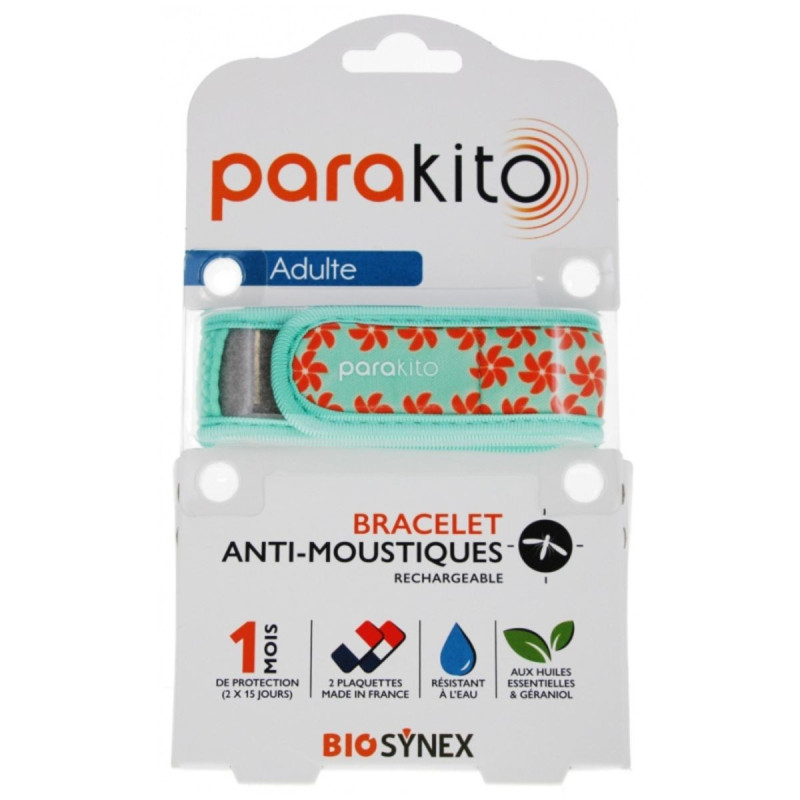 Para'kito Bracelet Anti-moustique Turquoise Fleurs Orange