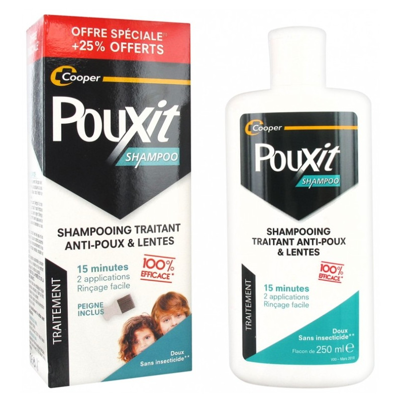 Pouxit Shampoo Shampooing anti poux et Lentes 250ml + Peigne dont 25% Offerts