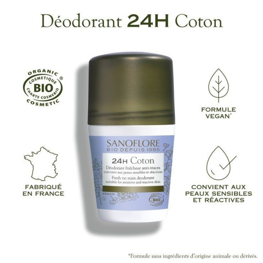 Sanoflore Déodorant 24 Heures Coton Bio et Vegan 50ml