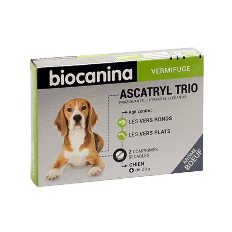 BIOCANINA Ascatryl Trio chien – Vermifuge polyvalent contre vers ronds