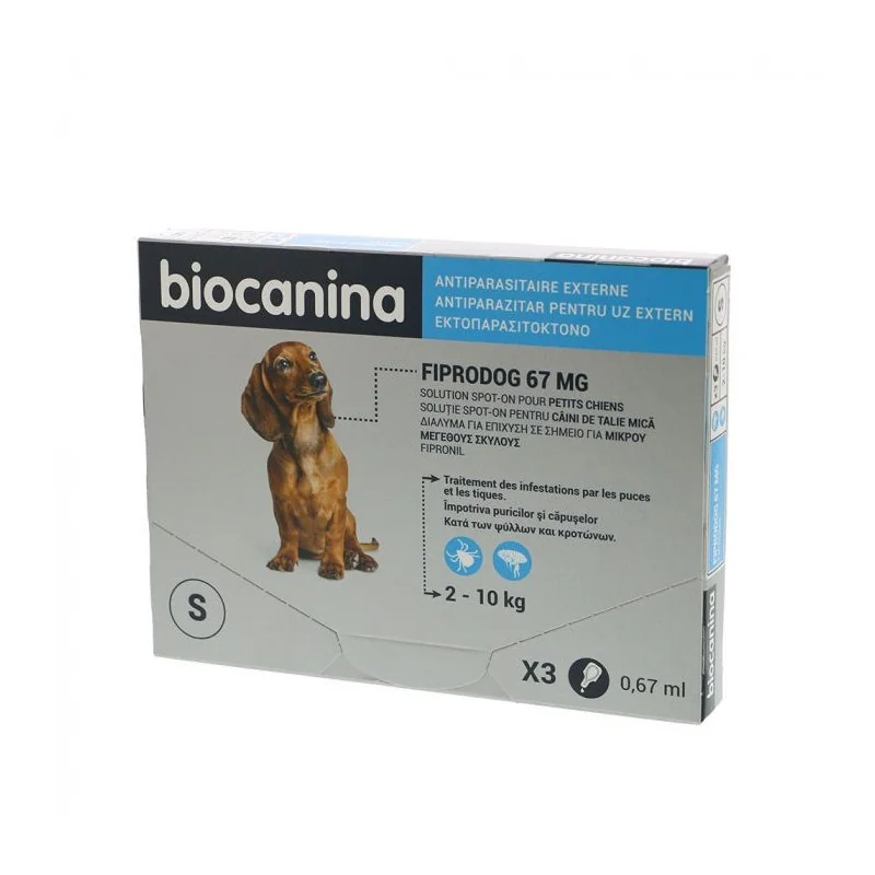 Biocanina Fiprodog 67mg Antiparasitaire Externe 2-10kg 3 Pipettes