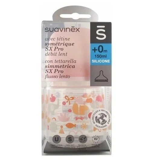 Suavinex Biberon Tétine Symétrique SX Pro Débit Lent Silicone 150ml-rose