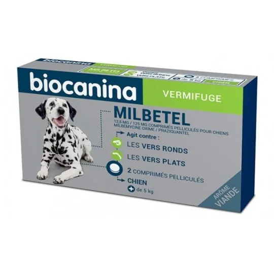 Biocanina Milbetel Vermifuge Chien 2 Comprimés Arôme Viande