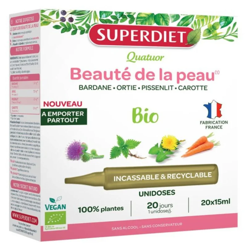SuperDiet Quatuor Beauté de la Peau Bio Vegan 20 Ampoules 15ml