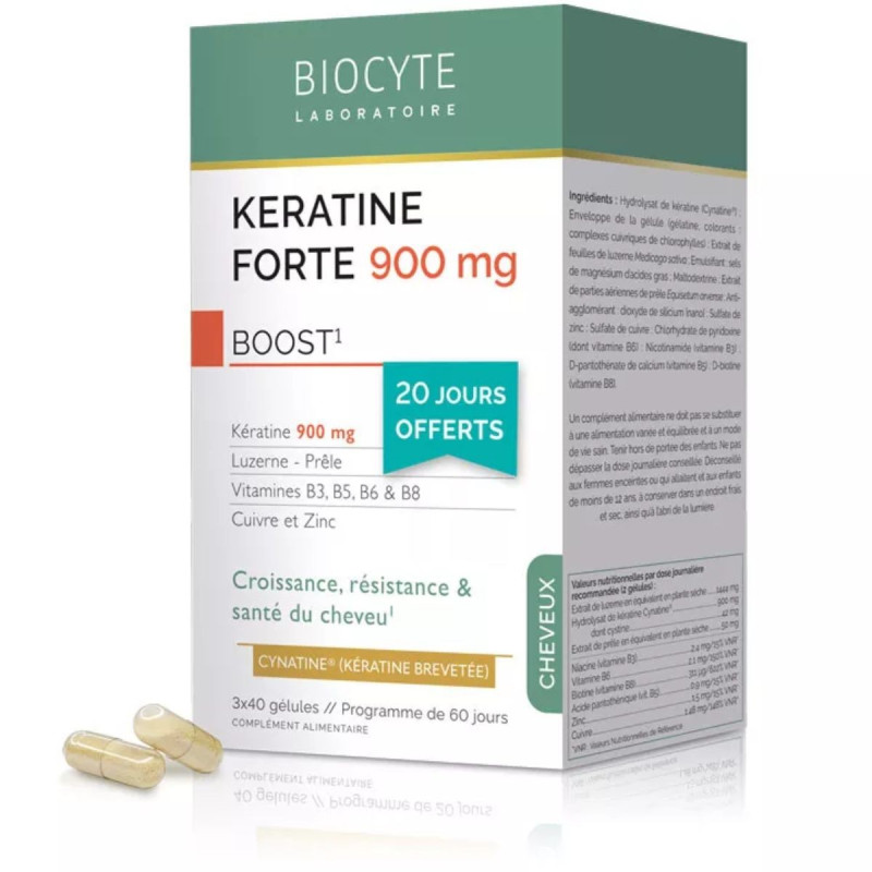 Biocyte Capillaire Kératine Forte 900mg BOOST 120 Gélules dont 40 OFFERTES