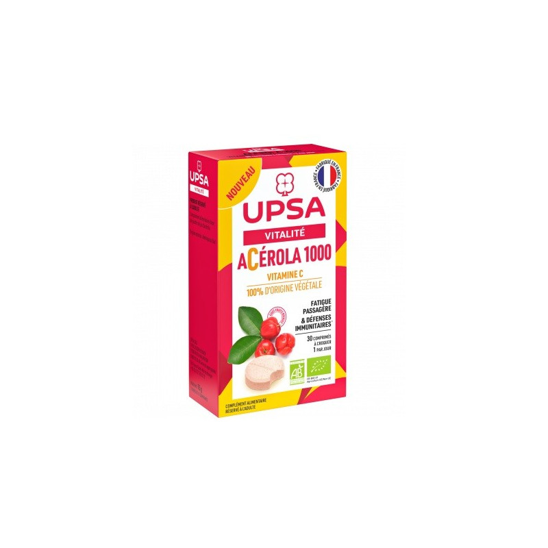 UPSA Vitalité Acérola 1000 Vitamine C Bio 30 Comprimés à Croquer