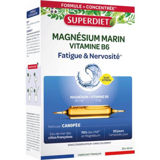 SuperDiet Magnésium Marin Vitamine B6 20 Ampoules de 15ml