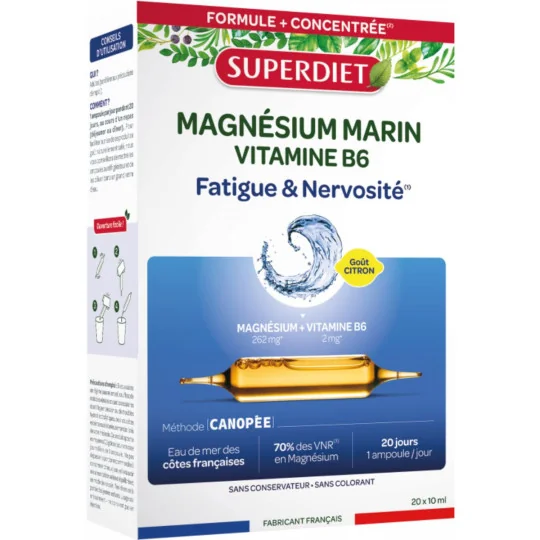 SuperDiet Magnésium Marin Vitamine B6 20 Unidoses de 15ml