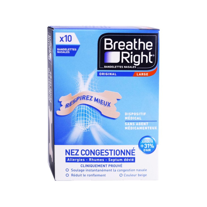 Breathe Right 10 Bandelettes Nez Large Congestionné