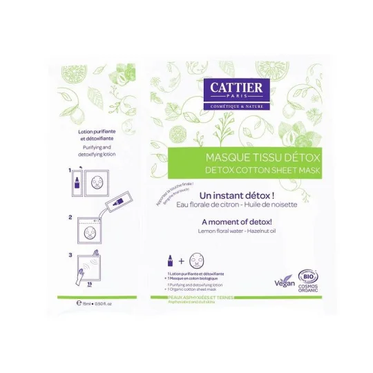 Cattier Masque Tissu Bio + Lotion Détox Bio 15ml