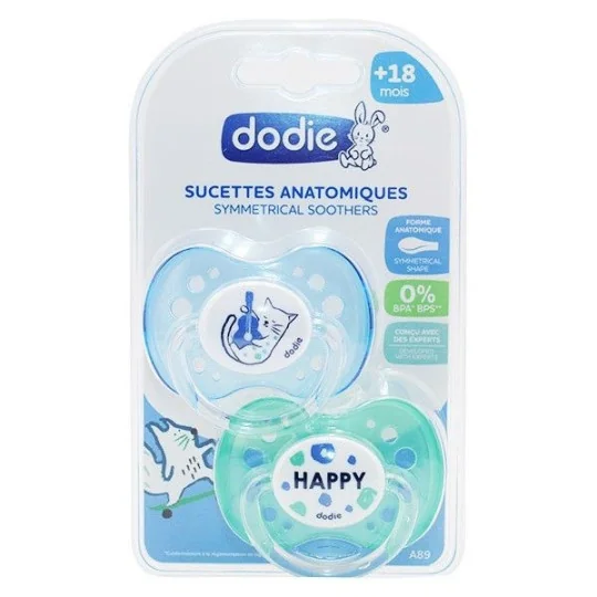 Dodie 2 Sucettes Anatomiques +18 mois Animaux-Chat-happy