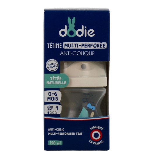 Dodie Biberon Anti-colique Tétine Multi-perforée 0-6 mois Bleu 150ml