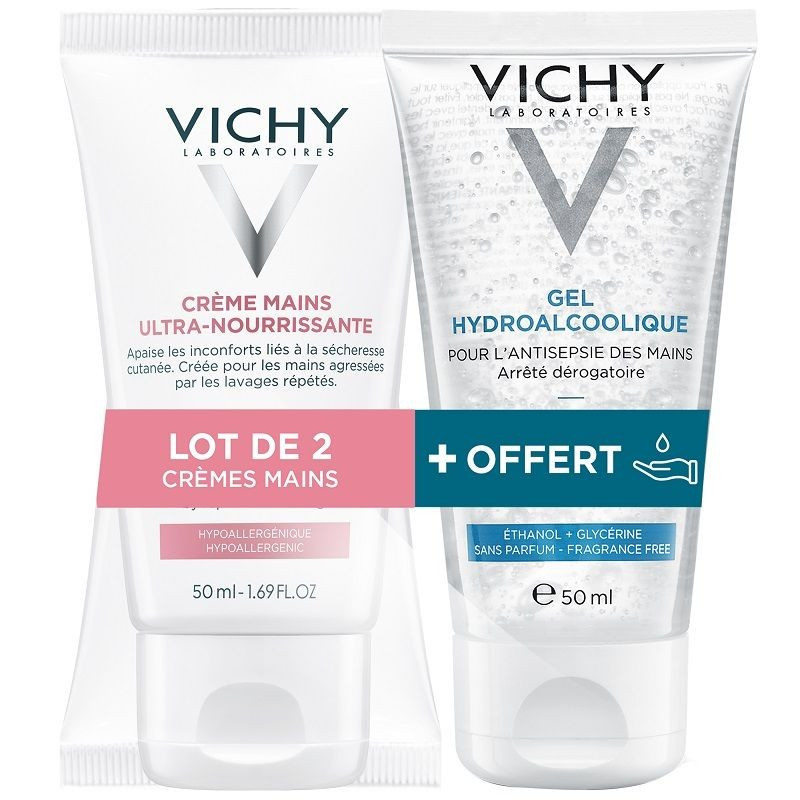 Vichy Crèmes Mains Ultra Nourrissante 50mlX2+ Gel Hydroalcoolique 50ml OFFERT