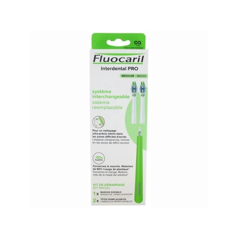Fluocaril Brosse à Dents Interdental Pro +2 Têtes Interchangeable Medium