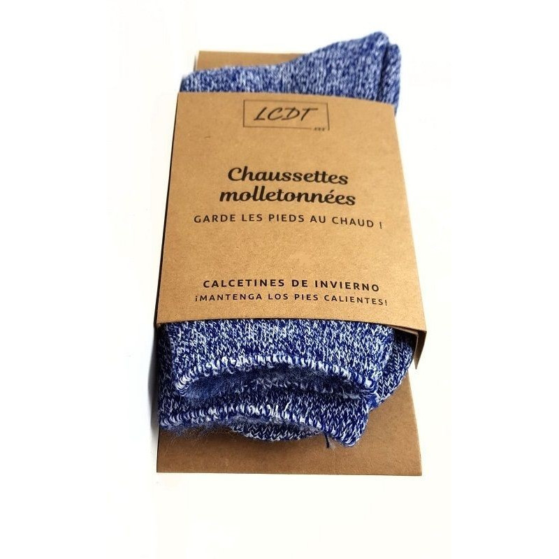LCDT Chaussettes Molletonnées Taille 39 à 42-Bleu Chiné