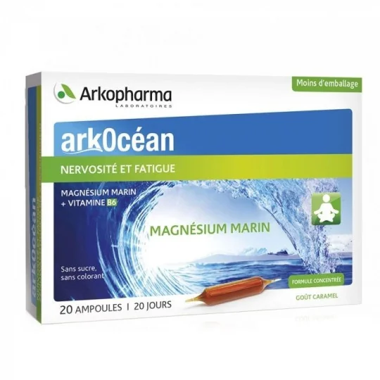 Arkopharma Arkocéan Magnésium Marin Nervosité et Fatigue Goût caramel 20 ampoules