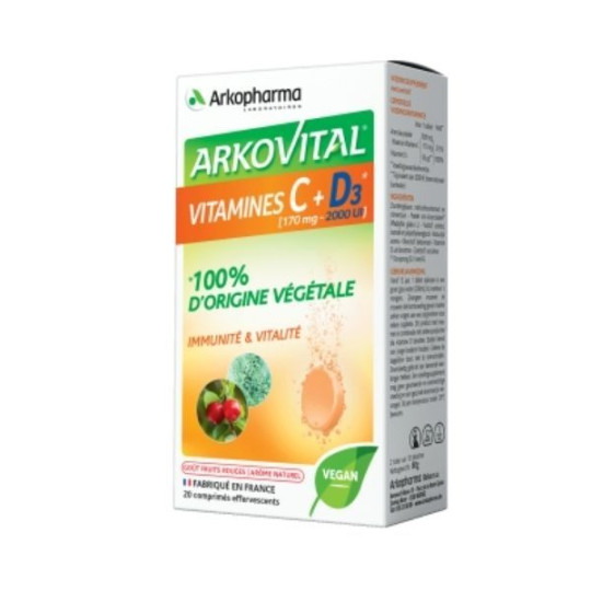 Arkopharma Arkovital Vitamine C&D3 Vegan 20 Comprimés Effervescents