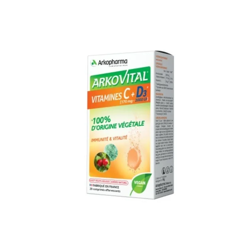 Arkopharma Arkovital Vitamine C&D3 Vegan 20 Comprimés Effervescents
