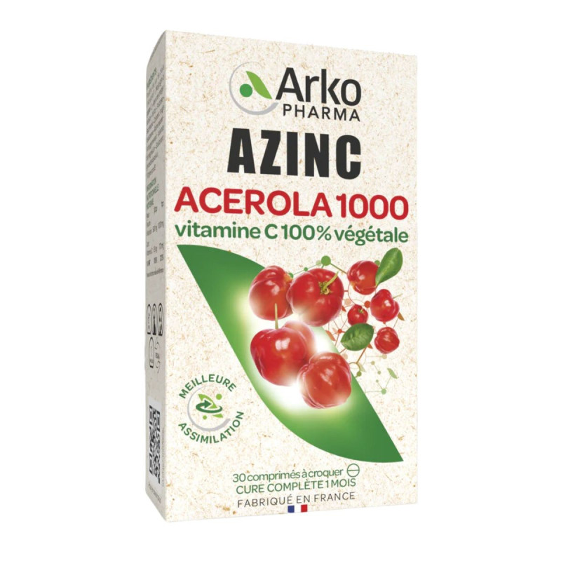 Arkopharma Azinc Bio Acérola 1000 Vitamine C Bio Vegan 30 comprimés à Croquer