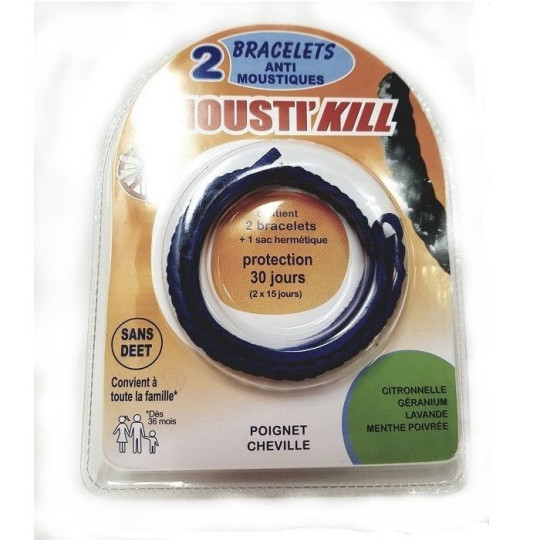 Mousti'Kill 2 Bracelets Anti-moustiques -Bleu